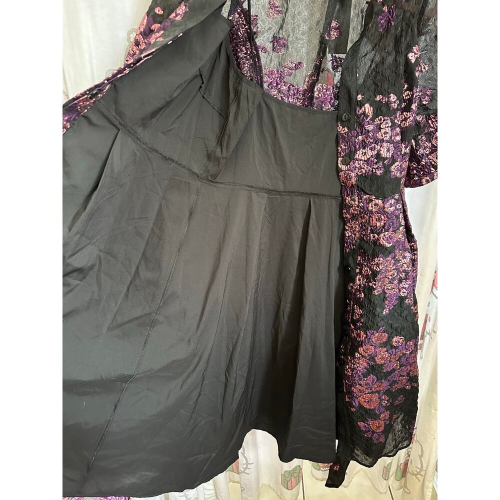 Rickie Freeman Teri Jon Metallic Jacquard Shirt Dress Floral‎ Print Size S 4/6 - Picture 12 of 16